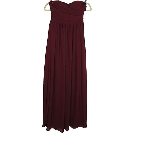 Lulus Love and Be Loved Burgundy Strapless Chiffon Flowy Maxi Dress Size S - Picture 2 of 9